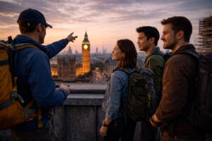 A traveler enjoying outdoor adventure activities in London while exploring the city’s scenic urban landscape.