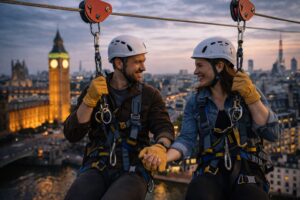 A traveler enjoying outdoor adventure activities in London while exploring the city’s scenic urban landscape.