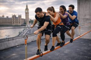 A traveler enjoying outdoor adventure activities in London while exploring the city’s scenic urban landscape.