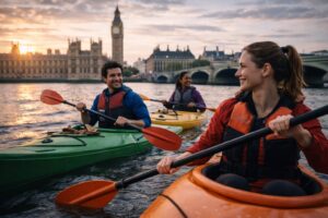 A traveler enjoying outdoor adventure activities in London while exploring the city’s scenic urban landscape.