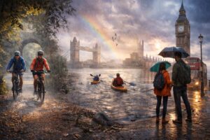 A traveler enjoying outdoor adventure activities in London while exploring the city’s scenic urban landscape.