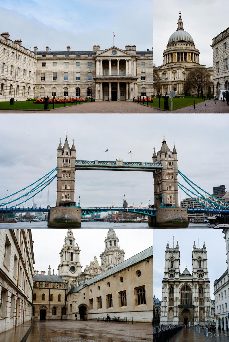 A detailed view of historic London architecture with stone facades and decorative arches, highlighting the city’s free architectural sights.