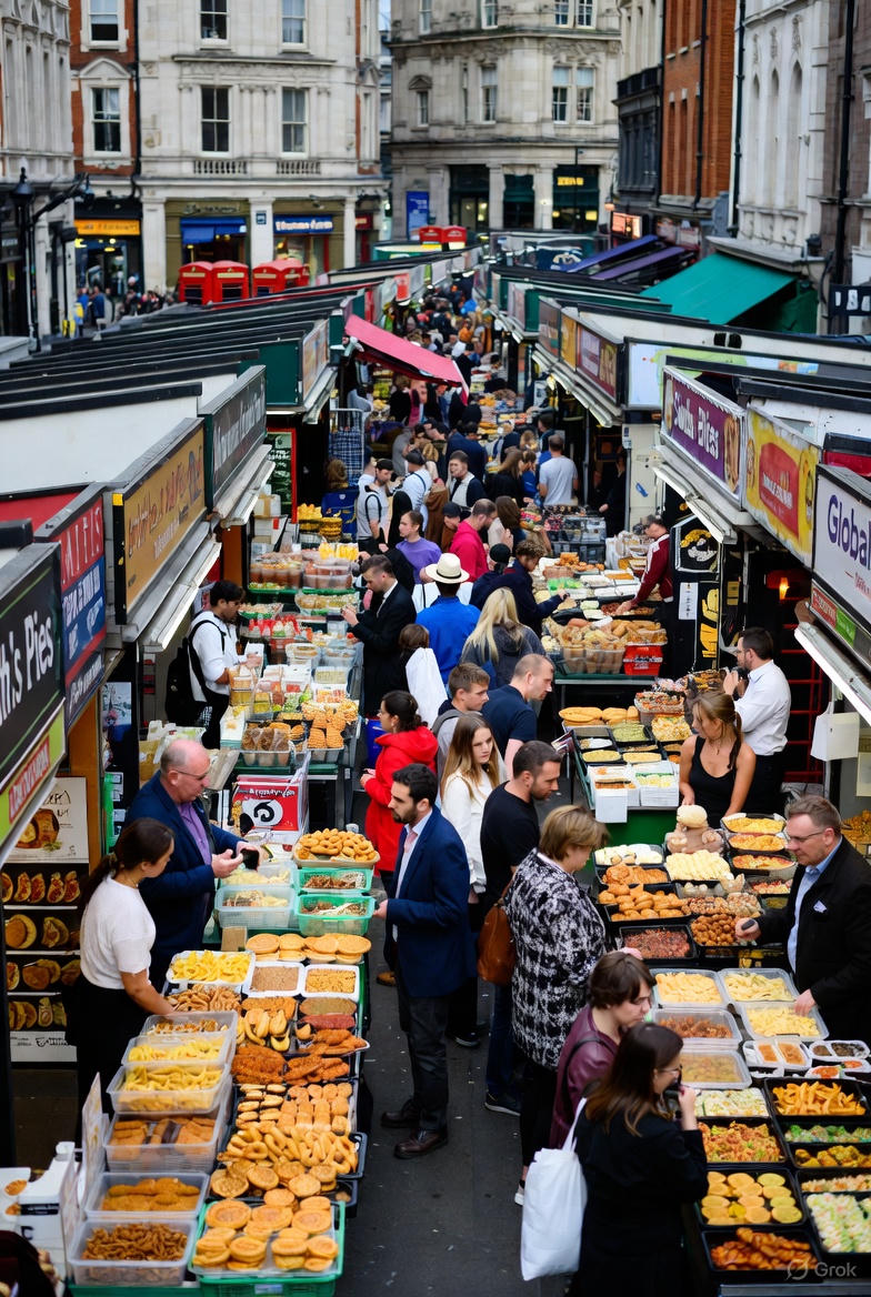 Cultural things to do in London through food and markets with bustling local stalls, diverse street food, and everyday traditions showing how Londoners eat, meet, and share culture