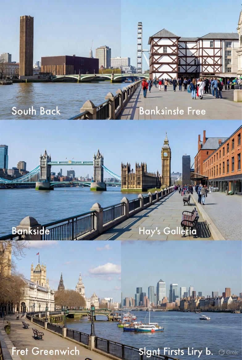 A scenic view along the Thames with riverside paths and open water reflections, showcasing free river walks and waterfront spots in London.