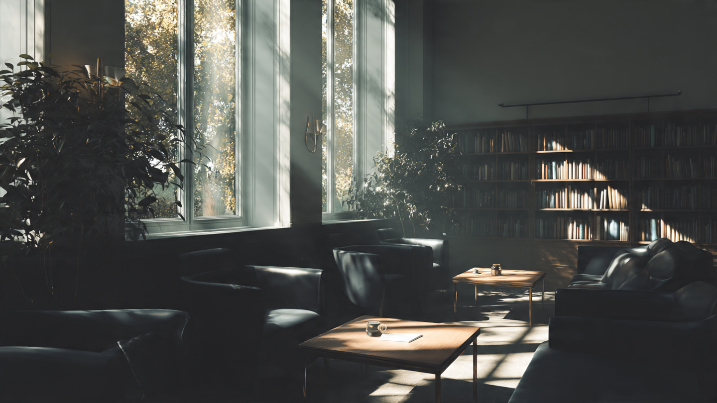 Calm indoor reading space in London with soft spring light through tall windows, showing relaxing indoor activities and cultural places to enjoy as part of the best things to do in London in spring during changing weather.