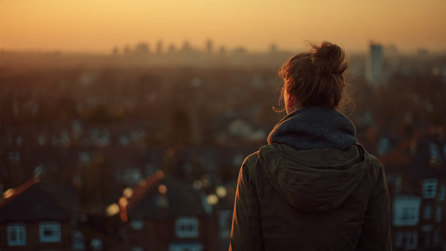 2 day London itinerary capturing a reflective sunset view over the city skyline as a traveler looks out at London at the end of a short trip