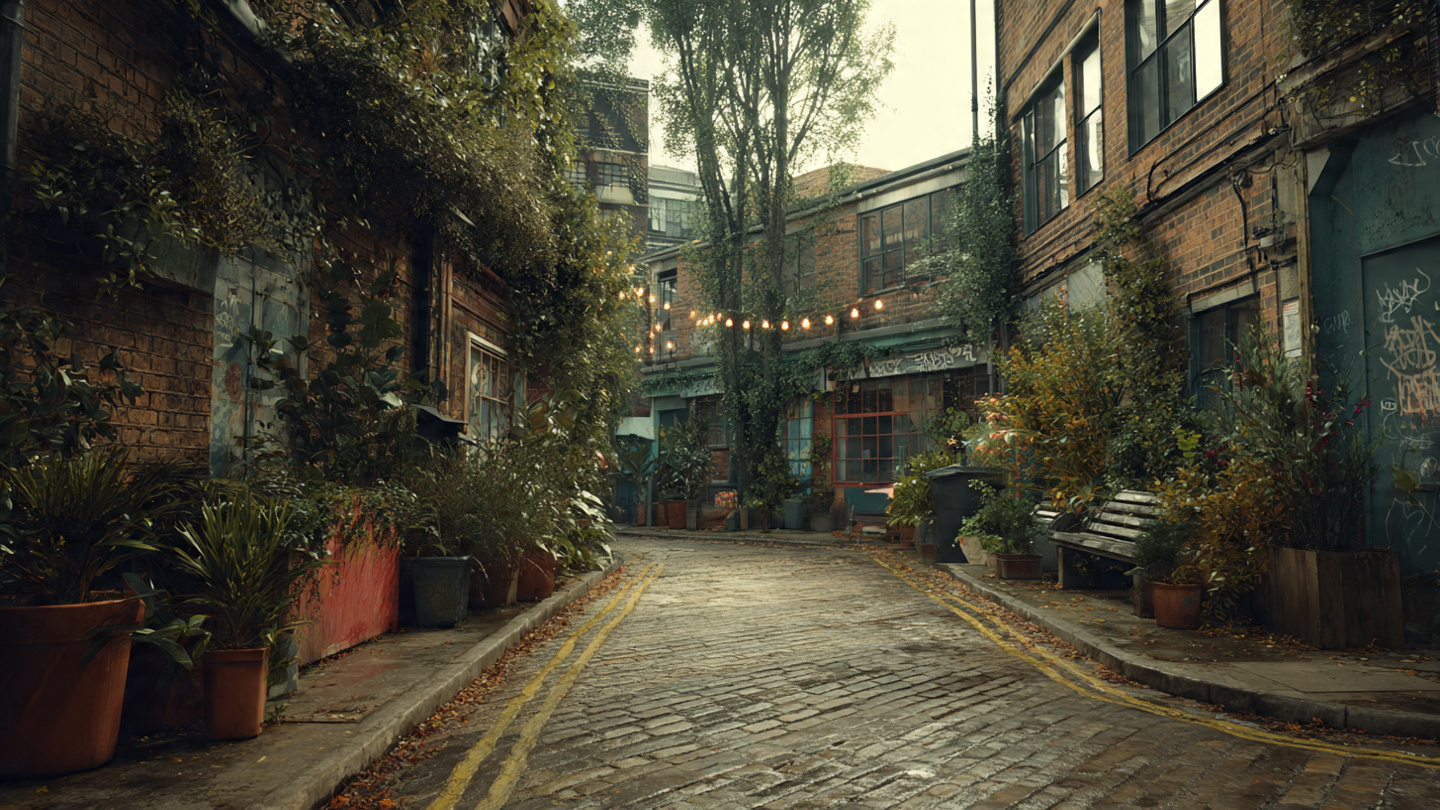 Hidden art spaces in London tucked inside a quiet creative courtyard, reflecting alternative cultural venues and local artistic communities away from tourist areas