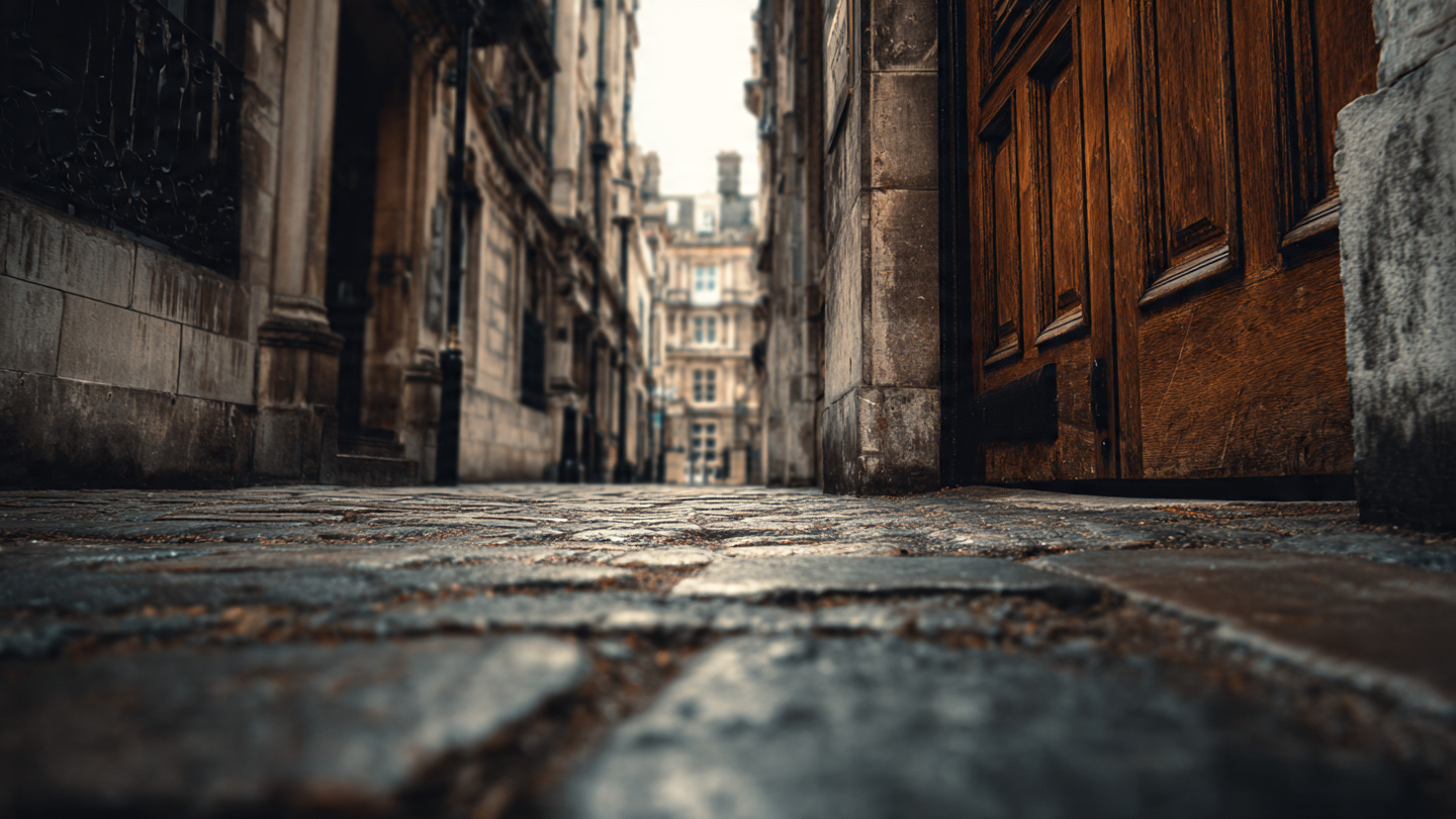 Narrow cobblestone passage in historic London with aged stone buildings, highlighting hidden historical sites in London and lesser-known heritage lanes from the city’s past