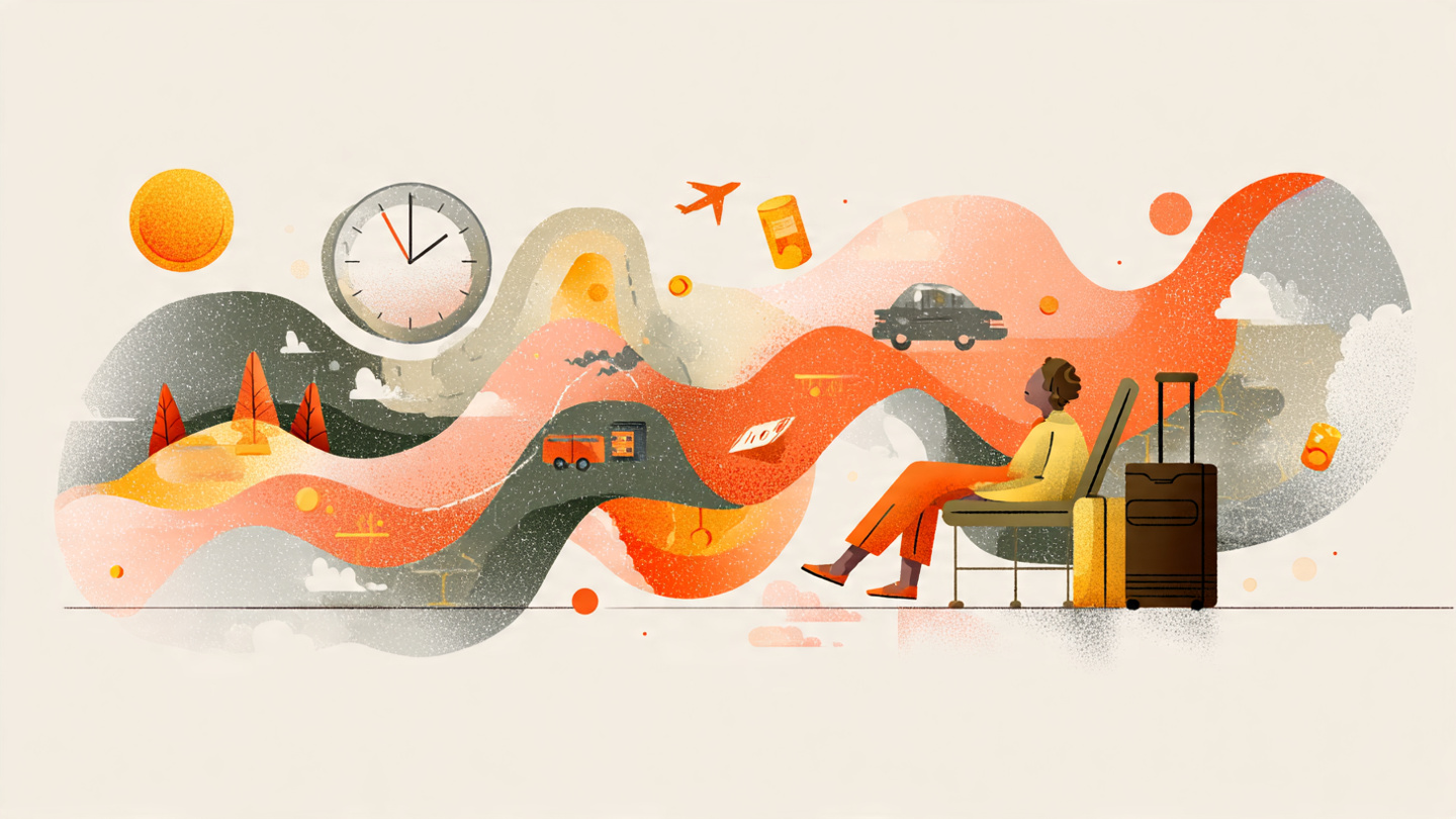 An abstract animated illustration comparing time, cost, and comfort, helping explain how to travel from Heathrow to Central London.