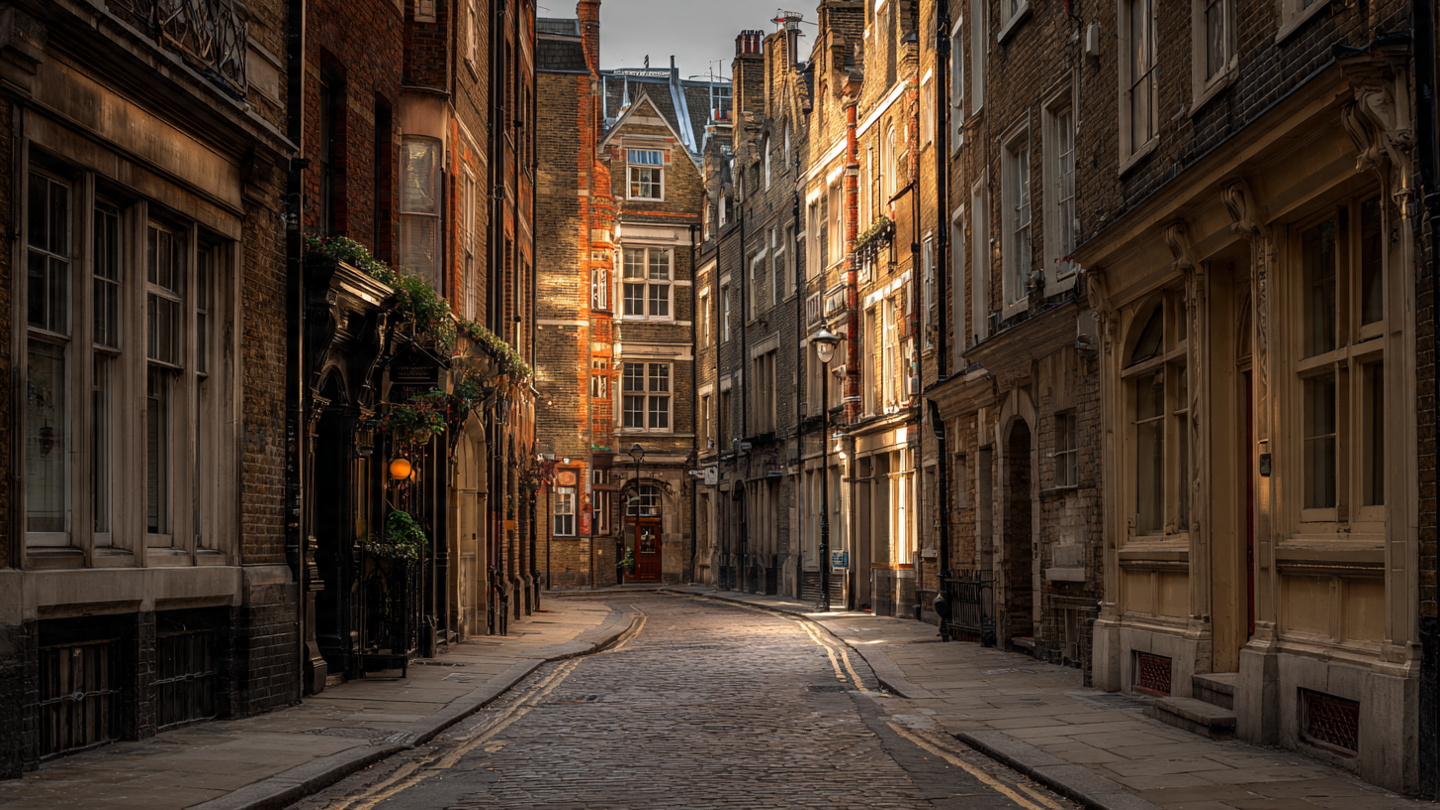 Quiet historic London alley with narrow cobbled street and classic architecture, reflecting the slower pace of a London walking itinerary.