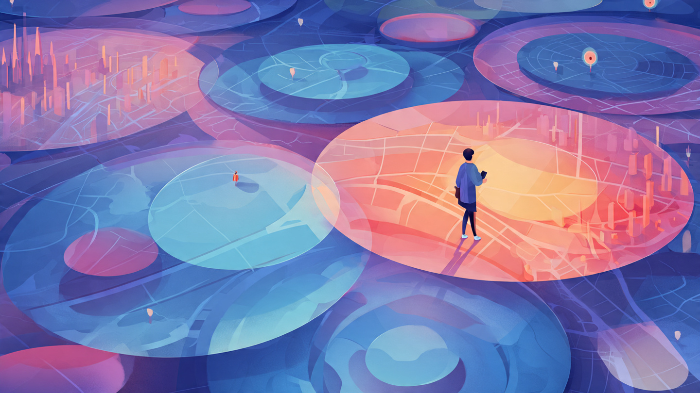 Animated illustration showing overlapping London travel zones and daily movement patterns, highlighting london travel mistakes to avoid when not understanding zones, costs, and daily travel limits.