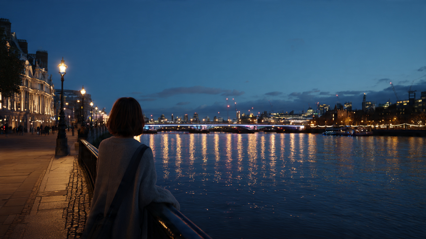 Scenic walks along the River Thames at night with illuminated bridges and reflections across the London skyline