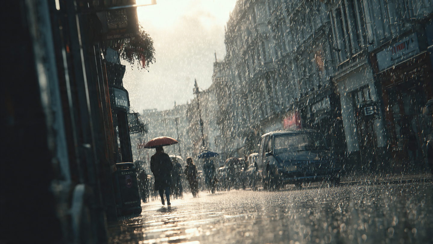 Best time to visit London shown by rainy street conditions affecting walking and daily travel experience